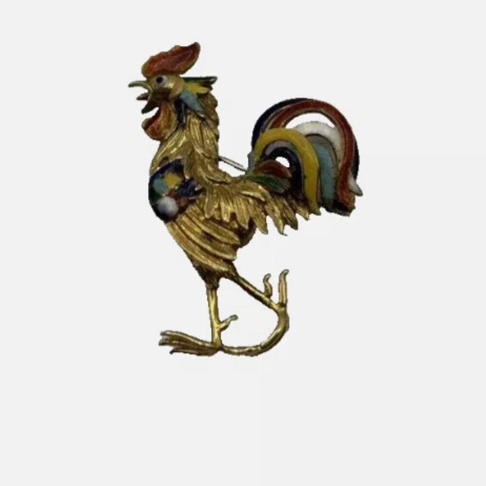 Brev Rooster Yellow Gold & Enamel Vintage 18K